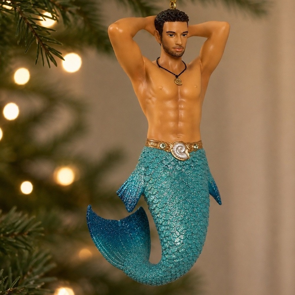 December Diamonds Nautilus Merman Ornament 2016 NIB Glitter Tail Retired
